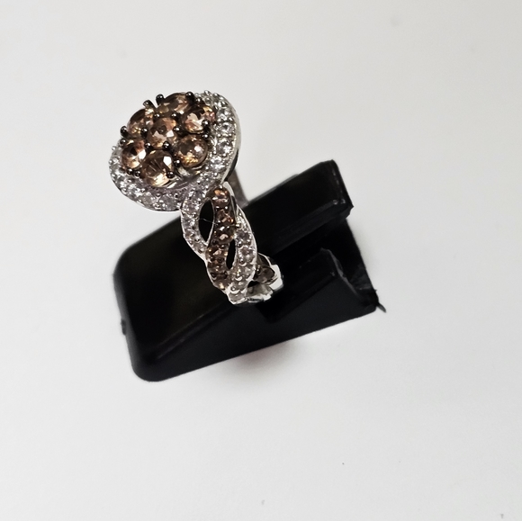Genuine Brown Andalusite & Zircon 💍 Platinum over Sterling Silver. Sz 5! NEW - Picture 10 of 12